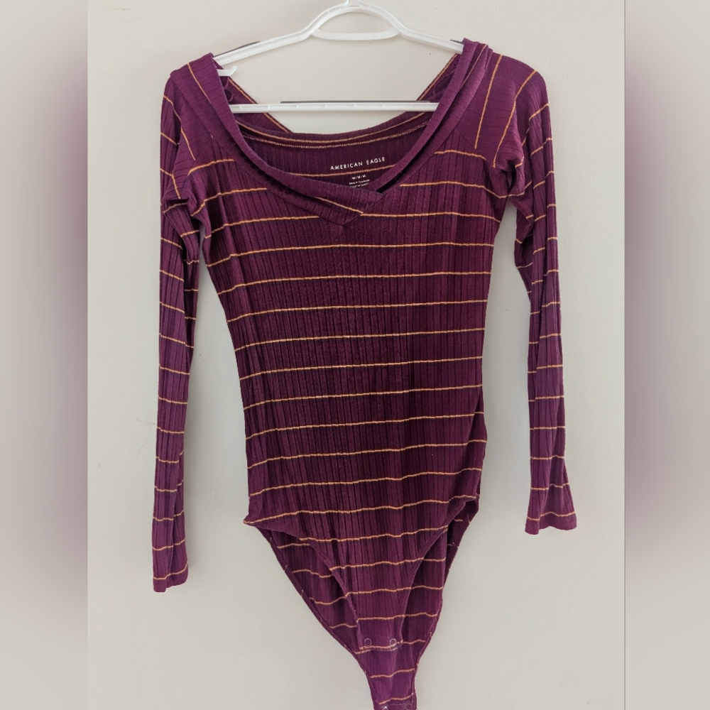 American Eagle Outfitters Maroon and Gold Striped Bodysuit
